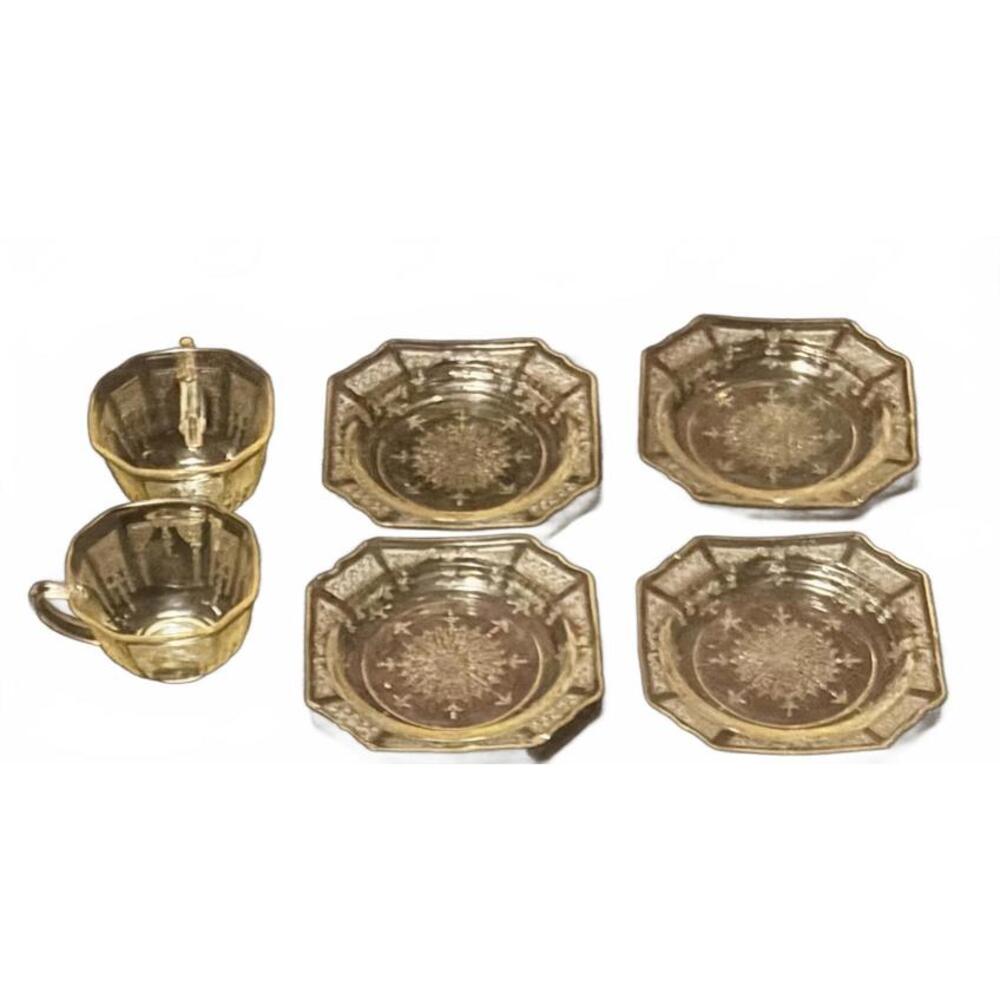 Beautiful Vintage Antique Uranium Glass Plates and Cups